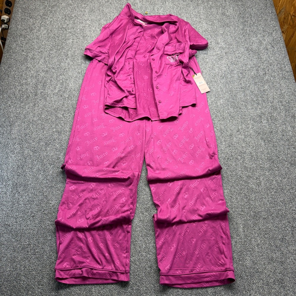 NWT Juicy Couture Womens Berry JC Crown Logo‎ Pajama Set Pink Large JC8709AB NEW